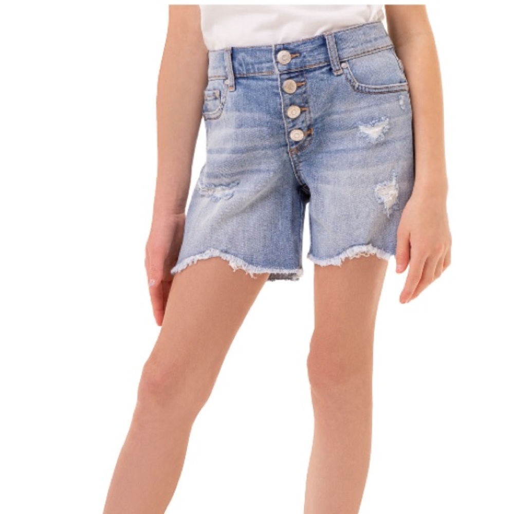 Jordache Girls Midi High Rise Raw Hem Distressed Jean Shorts